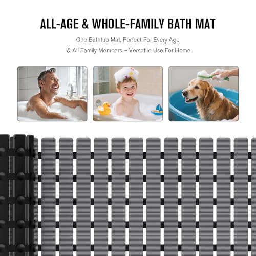 Non-Slip Bathtub Mat with Suction Cups and Drain Holes - 27.5 x 15.7 Inch