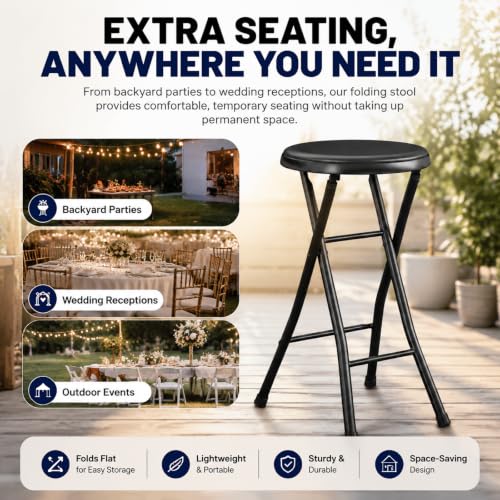 24-Inch Folding Stool with Padded Seat, Portable Collapsible Chair