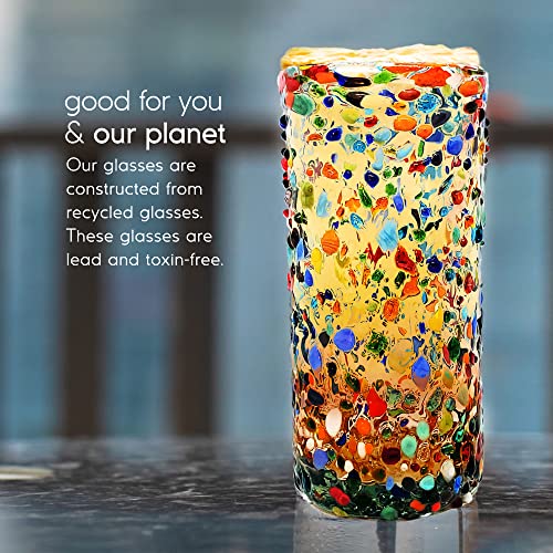 20 oz Confetti Hand Blown Drinking Glasses - Multicolor Set of 6