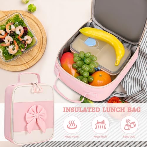 Cute Bow Girls School Backpack 3-Piece Set with Lunch Bag & Pencil Case