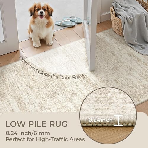2x8 Washable Non-Slip Hallway Runner Rug - Soft Beige Vintage Carpet