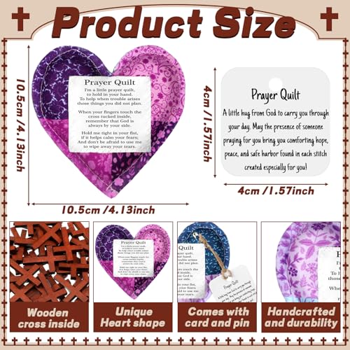 12 Pocket Prayer Quilts with Wooden Cross - Spiritual Gifts Set