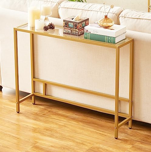 Modern Tempered Glass Console Table with Gold Metal Frame for Entryway