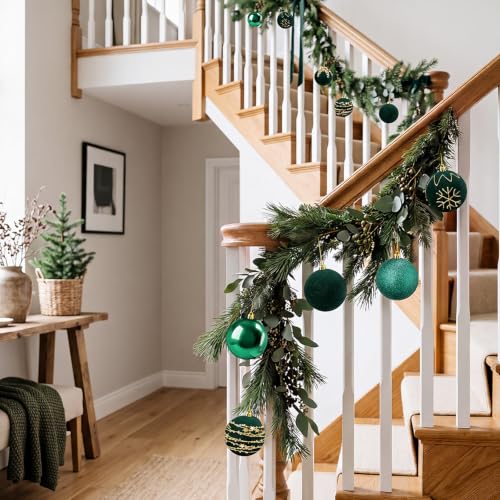 Syhood Dark Green Velvet Christmas Ball Ornaments Set - 12 Pcs 3.15 Inch Holiday Decor
