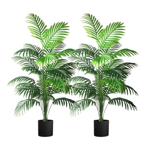 Large Artificial Palm Trees - 4ft Fake Tropical Plants (2pcs)