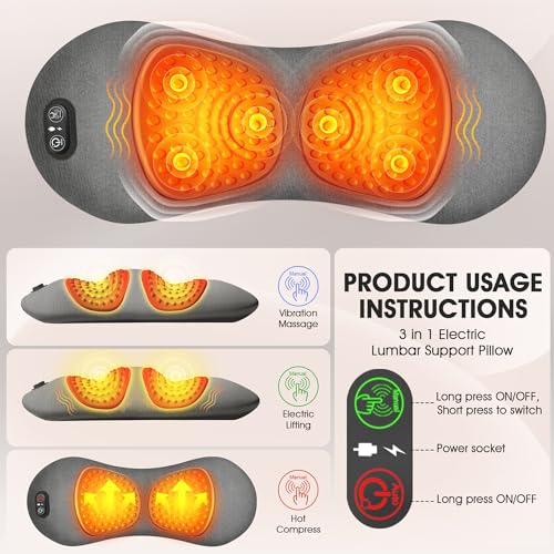 3-in-1 Electric Lumbar Support Pillow with Heat & Massage