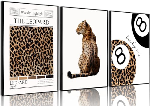 Leopard Wall Art Set of 3 Lucky 8 Ball Prints Preppy Room Decor