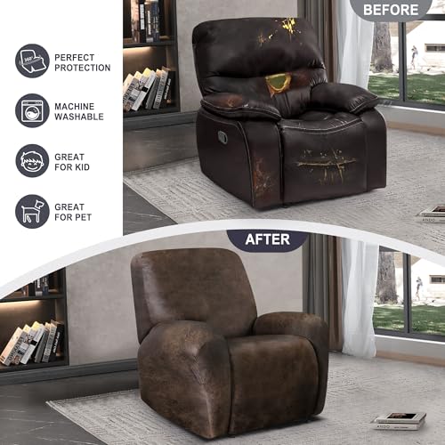 4-Piece Stretch Leather-Look Recliner Chair Cover & Furniture Protector