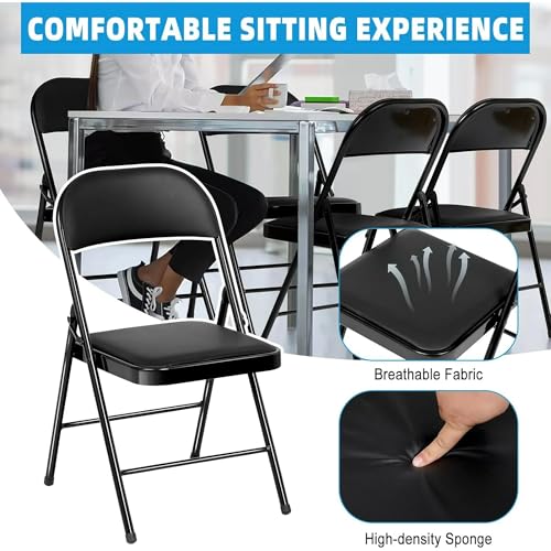 6 Pack Heavy Duty Padded Folding Chairs, 350 lbs Capacity, Black PU Leather