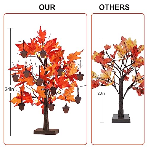 24 Inch Lighted Fall Maple Tree with 24 LEDs & 12 Wood Acorn Ornaments