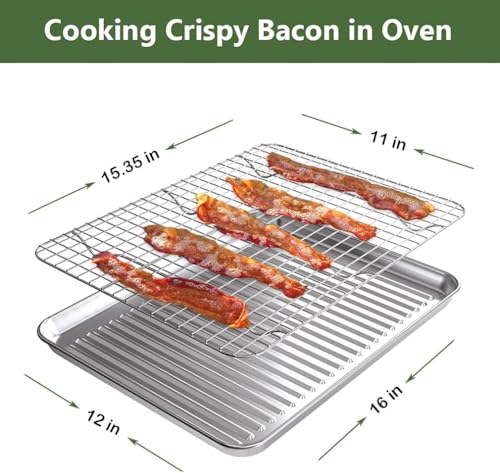 Stainless Steel Baking Sheet and Cooling Rack Set, 16x12 Inch (4-Piece)