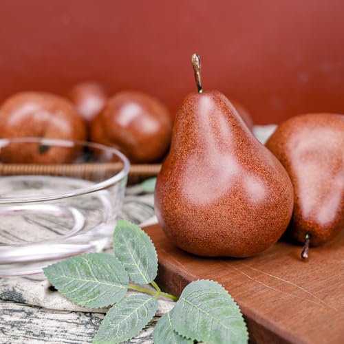 6 Pcs Artificial Brown Pears - Lifelike Faux Fruit for Home Decor