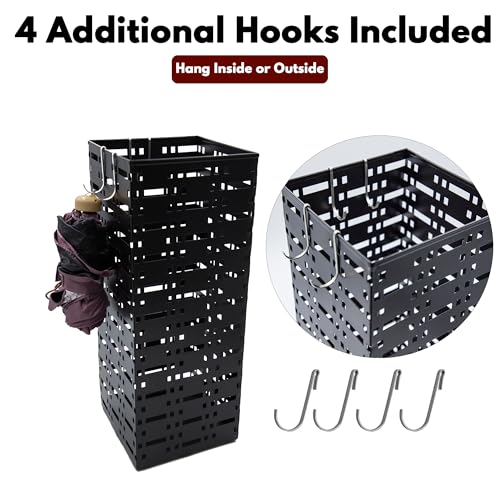 2-Pack Metal Umbrella Stand Set, Freestanding Entryway Organizer with Hooks