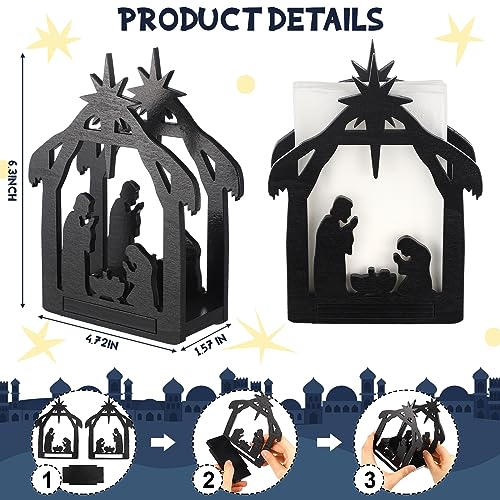 Barydat Christmas Nativity Napkin Holder – Wooden Tabletop Dispenser, Black (Nativity Style)