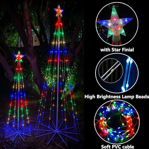 HyDsen 6FT+4FT Multicolor LED Lightshow Cone Wire Christmas Tree with Star Topper