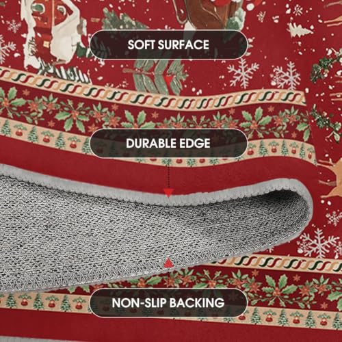 Artoid Mode 2' x 6' Red Santa Claus Deer Christmas Runner Rug – Low-Profile Non-Slip Washable Hallway Carpet