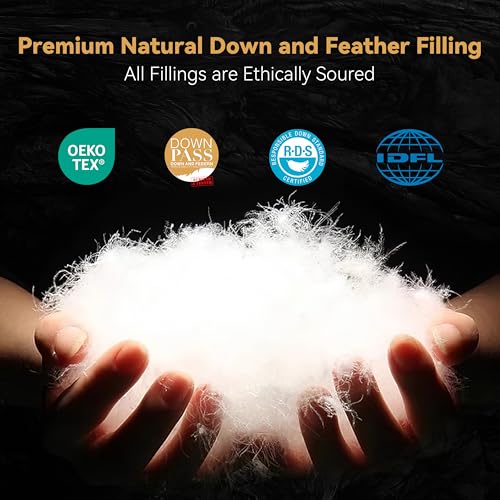 All-Season Queen Down Comforter Duvet Insert - 100% Cotton Baffle Box