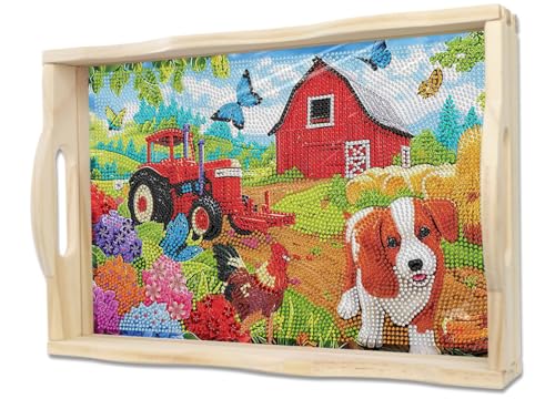 EWJRNSF Diamond Art Kits for Adults Wooden Serving Tray with Handles – DIY Tray Kit (D Farmhouse CB NEW)