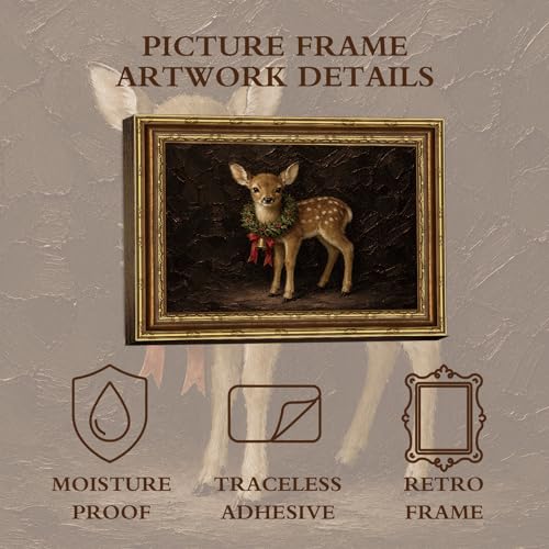 Christmas Deer Wreath Wall Art - Framed Spotted Fawn 16" x 12"
