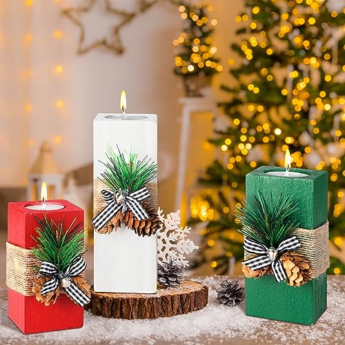 3-Piece Wooden Christmas Candle Holder Set for Table Centerpiece Decor