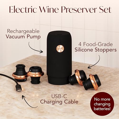 VIN FRESCO Black & Rose Gold Electric Wine Preserver Rechargeable Vacuum Sealer