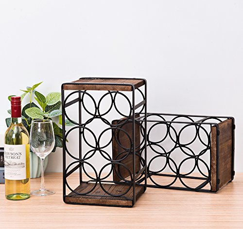 Brown Rustic Wood Countertop Wine Rack - Holds 6 Bottles, No Assembly Needed