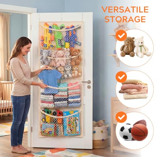 Over-the-Door Stuffed Animal Organizer with 4 Large Pockets