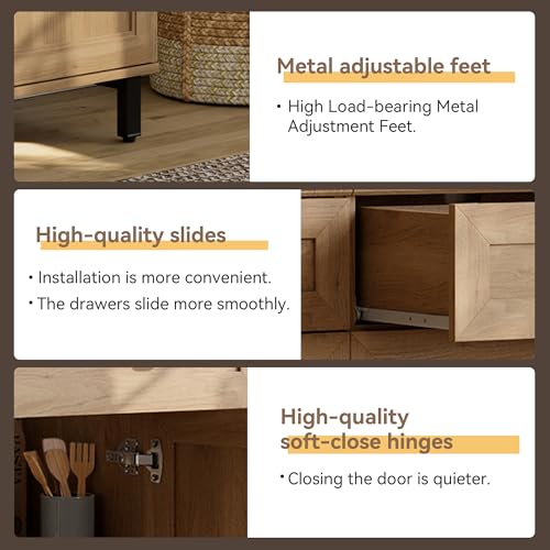 Farmhouse Buffet Sideboard Cabinet with Adjustable Shelves and Drawer