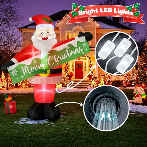 OurWarm 6 FT Santa Claus Inflatable with Detachable Banner - Outdoor Xmas Yard Decoration