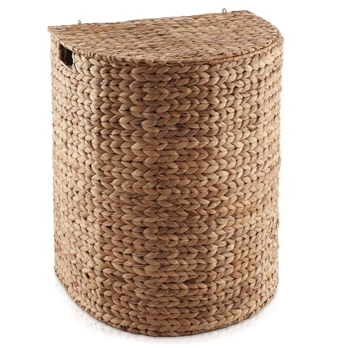 Woven Half Moon Laundry Hamper with Lid and Removable Liner