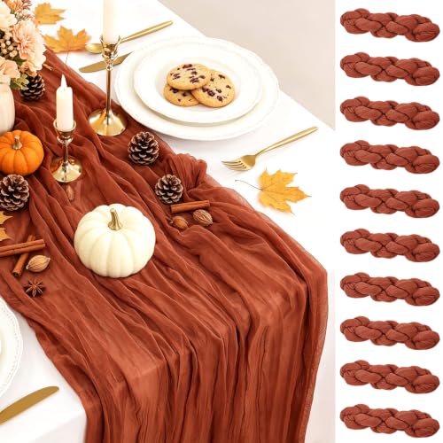 BLUETOP 10 Pack 10ft Terracotta Cheesecloth Table Runners for Wedding & Party Decor