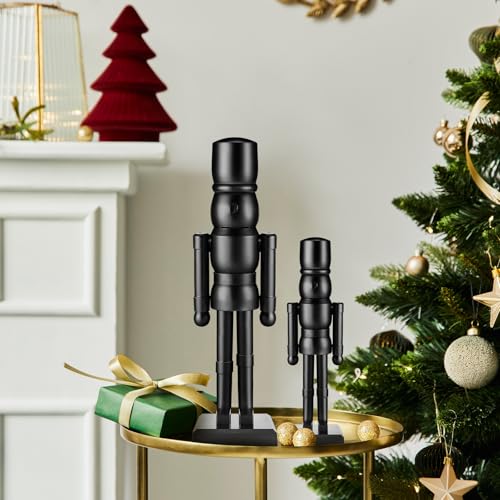 Black Wooden Christmas Nutcracker Figurine Set - 12" & 8" Tabletop Decor