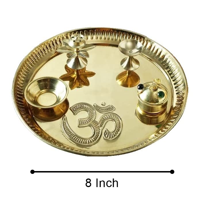 8-Inch Brass Pooja Thali Set for Religious Rites and Festive Gifting