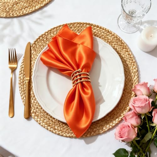 Orange Satin Napkins 40 Pack 17x17 inch Square Cloth Dinner Napkins Bulk