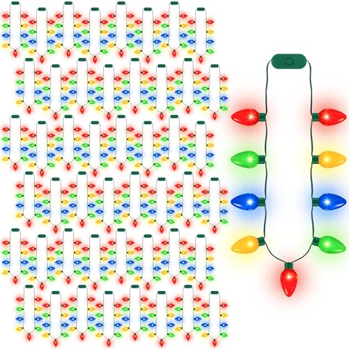 QZYL 4-Pack Light Up Christmas Necklaces 40 Inches with 9 LEDs & 3 Modes