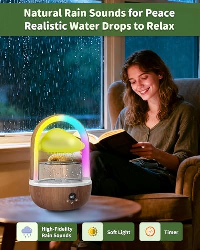Indoor Rain Cloud Tabletop Water Fountain with Color-Changing LED Lights