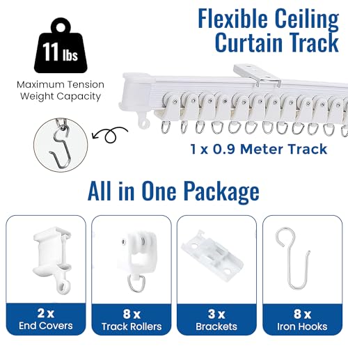 Flexible Ceiling Curtain Track System, 2.9 ft Bendable Rail for Curtains