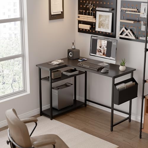 40-Inch L-Shaped Computer Desk with Reversible Shelves for Small Spaces