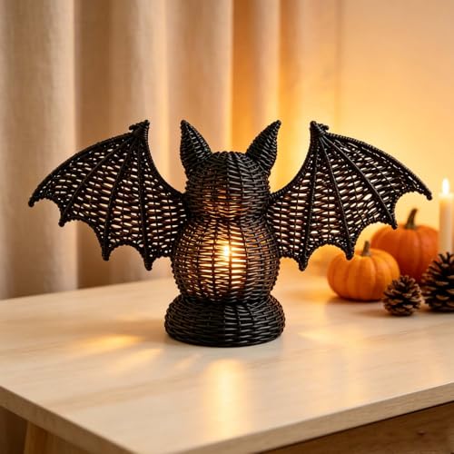 Hand-Woven Black Rattan Bat Figurine - Halloween & Gothic Table Decor