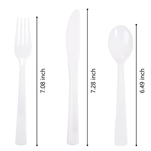 EI 360pcs White Plastic Silverware,Plastic Silverware Heavy Duty,Disposable Plastic Cutlery,Plastic Utensil Sets,Fancy Plastic Silverware include 120pcs Forks,120pcs Spoons and 120pcs Knives for Party
