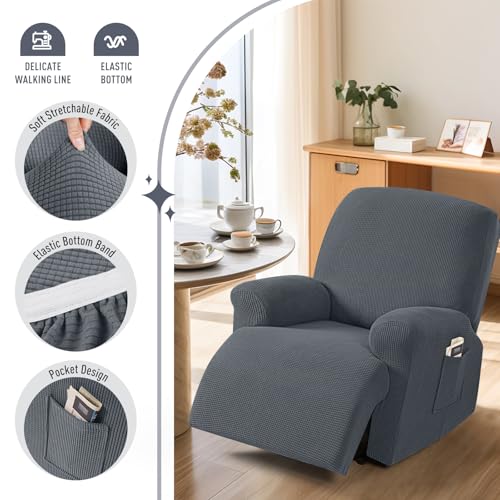Stretch Recliner Chair Cover Set - Soft Washable Protector, Grey
