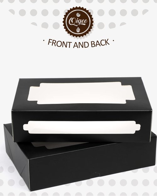 qiqee 36Packs Auto-pop Black Cookie Boxes for Gift Giving 8x5.3x2 inch Black One Second Fold Bakery Box with Window Treat Box for Donuts Candies and Biscuit