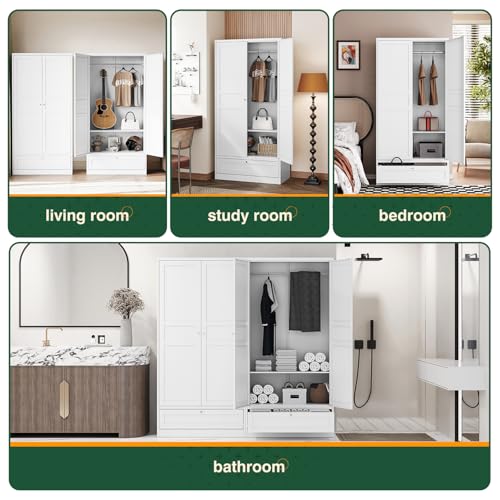 72-inch Metal Wardrobe Closet with Drawer, Adjustable Shelves and Hanging Rod