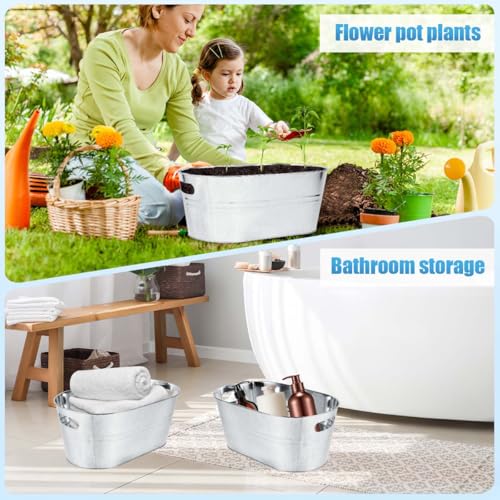 Galvanized Metal Ice Buckets, 4-Gallon Beverage Tubs with Handles (4 Pack)
