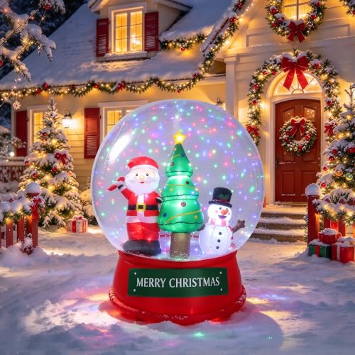 Fulong 6ft Snow Globe Inflatable with LED Lights & Swirling Snow (Snow Globe, 6ft) - Festive Outdoor Yard Decor