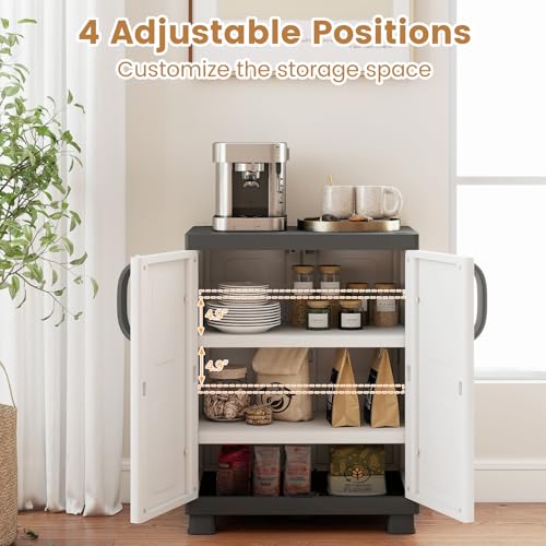 2-Door Waterproof Plastic Storage Cabinet with Adjustable Shelves, 29-Inch