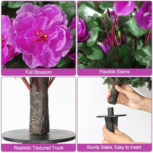 Artificial Azalea Topiary Ball with Ground Stake, UV-Resistant Faux Plant