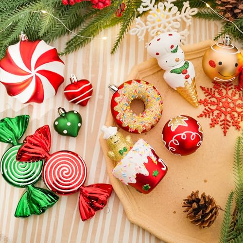 SHareconn 86Pcs Christmas Tree Ornaments Set – Shatterproof Red, Green & White Ball Baubles