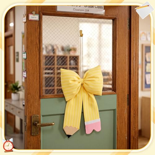 Pencil Bow Classroom Door Hanger - Fabric Teacher Welcome Sign (9.5" x 14")