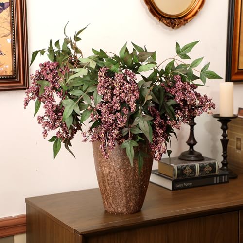 35-Inch Artificial Berry Stems - Gray Purple Fall Decor, 3 Pack